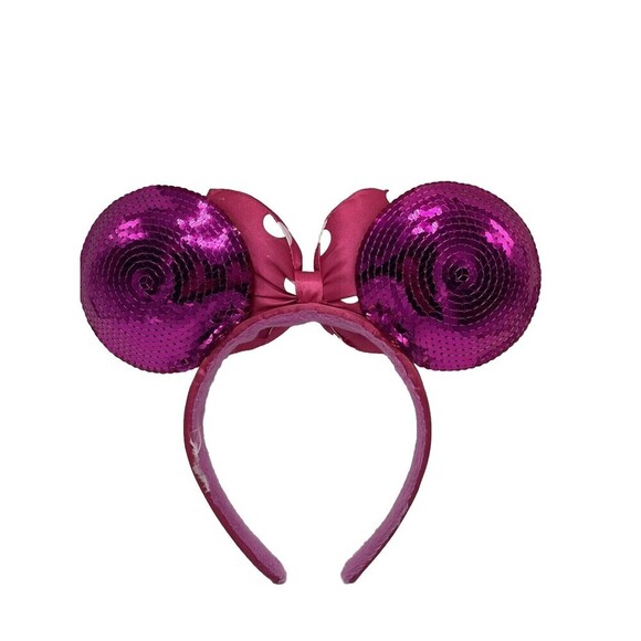 Disney Parks Minnie Mouse Ears Headband Pink Polka Dot Bow Sequins Authentic - Picture 2 of 10